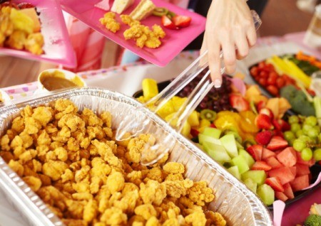 Chicken Nuggets and Fruit at Birthday Party