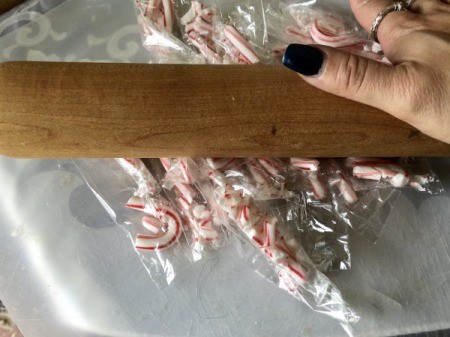 Peppermint Syrup as a Valentine's Gift - crush the candy canes with a rolling pin