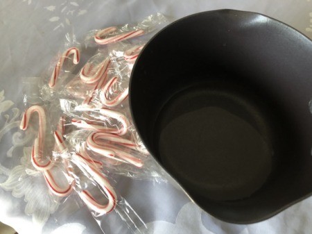 Peppermint Syrup as a Valentine's Gift - candy canes and sauce pan