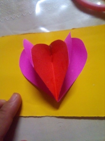Mini Pop-up Valentine Card - glue the hearts into the center fold of the card