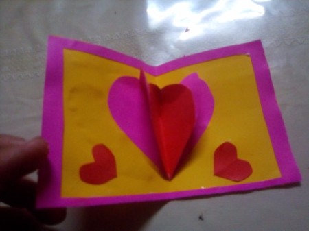 Mini Pop-up Valentine Card - small hearts glued inside the card