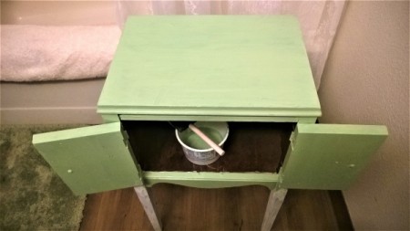 New Life for Old Cabinet - painted green - partial view of the interior