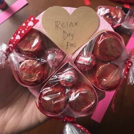 Valentine's Heart Chocolate Candy/Coupon Gift - removing a bag of candy reveals the coupon