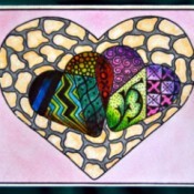 Two Hearts As One Valentine Day Card -  finished card with heart coloring page glued on the front