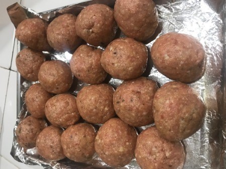 Turkey Meatballs on foil lined pan ready to bake