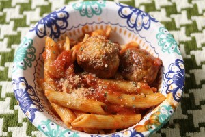 Turkey Meatballs with Pasta in bowl