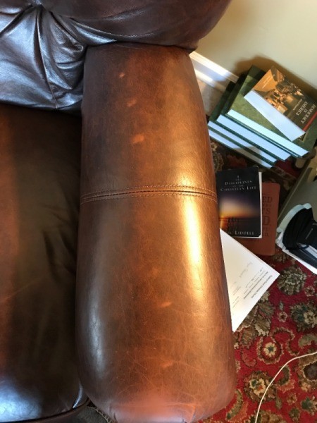 Repairing an Armchair With Leather Upholstery Damage - discoloration on Pleather upholstery