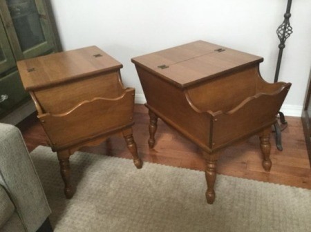 A pair of Mersman dough box tables.