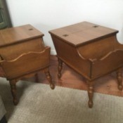 A pair of Mersman dough box tables.