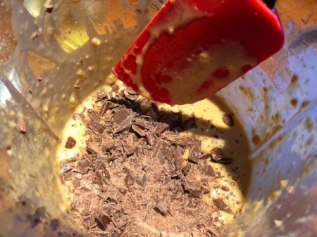 adding chocolate chunks to batter