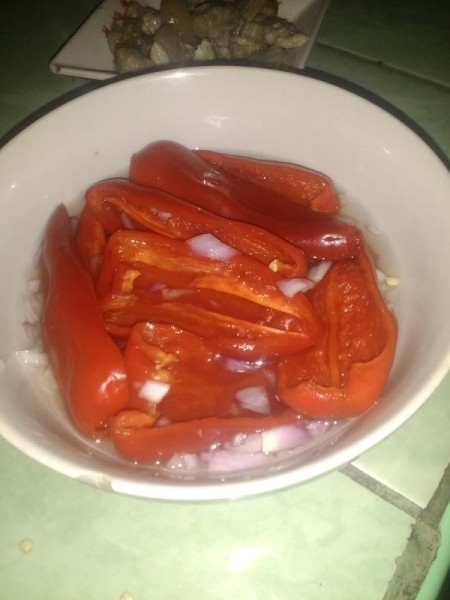 Red Pepper soaking in o nion water