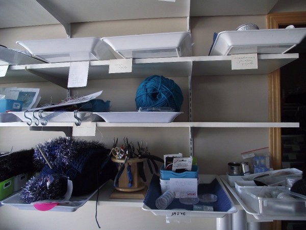 Organizing Handicraft Projects - trays on shelves