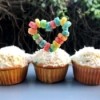 Heart-Shaped Cupcake Topper - three cupcakes with heart decoration in the center one