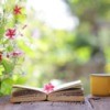 Book Flowers and Coffee Cup on Table