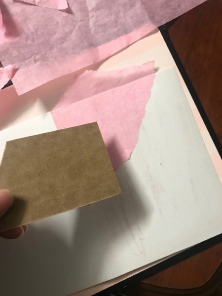Valentine's Day Hearts Card - use a piece of cardboard to smooth the tissue