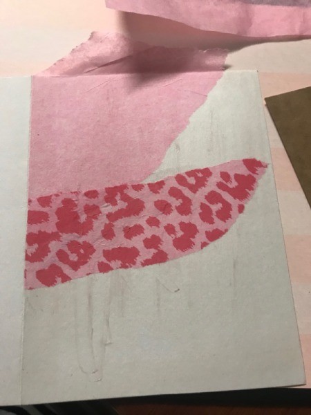 Valentine's Day Hearts Card - pink and cheetah print pieces glued onto the card