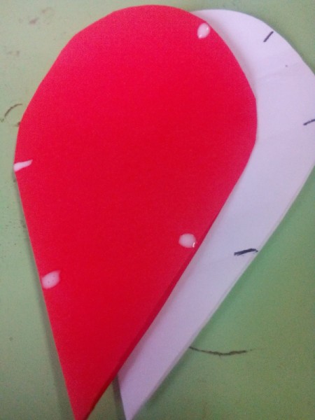 Pop Heart Decoration - close the heart and add a drop of glue on the outer edge at the top and bottom but not middle mark, also put two dots on the folded edge