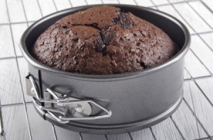 Chocolate cake in a spring form pan.
