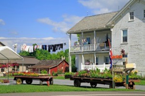 Outside an Amish Country Store on a sunny day.