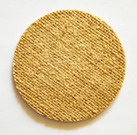 Loved Up Drinks Coasters - attach the burlap, smoothing from the center, trim off excess burlap