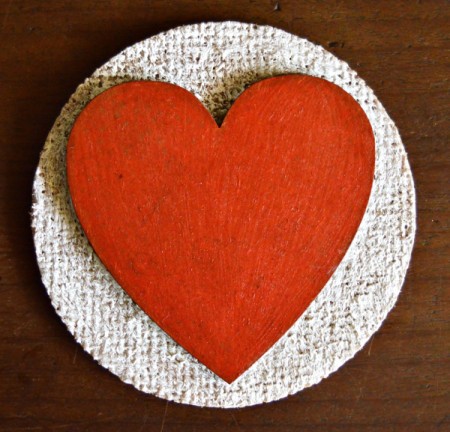 Loved Up Drinks Coasters - paint the burlap around the heart with white paint and allow to dry