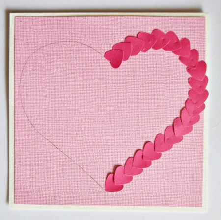 Turtle Dove of Love Valentine Card - punch out small dark pink hearts and glue along the heart shape