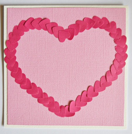 Turtle Dove of Love Valentine Card - small paper hearts all in place