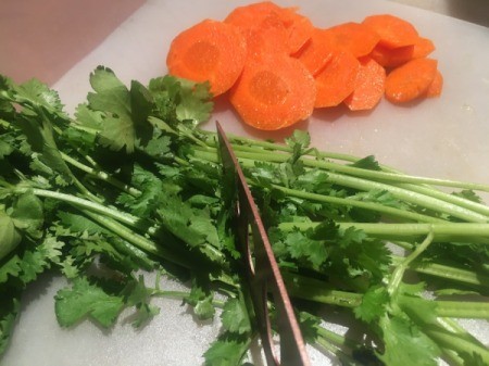 cutting cilantro