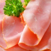 Closeup of sliced ham lunch meat.