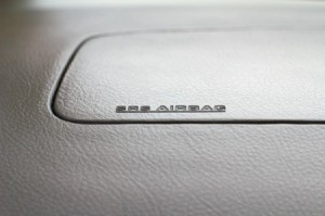 Closeup of a dashboard airbag.