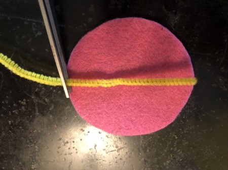 Felt Fortune Cookies - cut a pipe cleaner a bit shorter than the diameter of the felt circle
