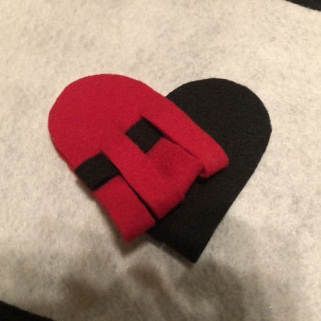 Woven Felt Heart - begin weaving the black felt into the red side