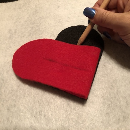 Woven Felt Heart - draw a line down the center of the red piece from the mark and then mark the center of the black piece