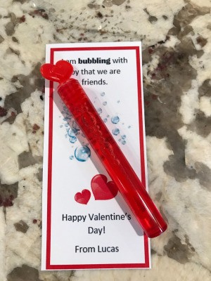 Personalized Valentine's Day Card - finished card and bubble wand