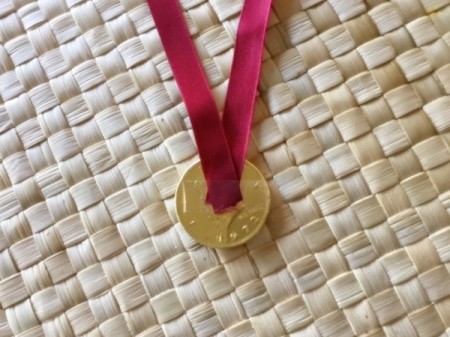 Edible Olympic Medals - tape neck ribbon to back of coin