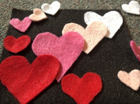 No-Sew Gradient Felt Heart Purse - continue gluing and press down, allow to dry