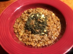 Lentil Stew with Fried Mint Sauce in bowl