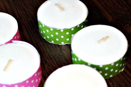 Fancy Tea Lights - tea light containers wrapped with tape