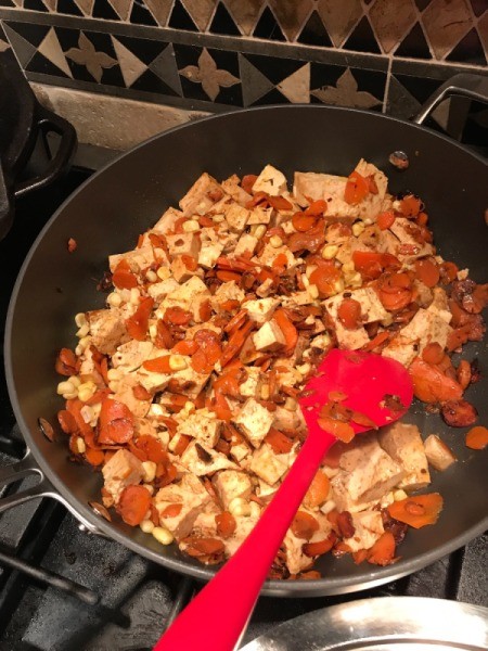 Tofu & Carrots in Black Bean Sauce in pan