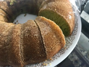 Vietnamese Pandan Honeycomb cake cut on plate