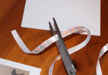 Crazy Wiggle Eye Greetings Card - cut ribbon to fit around the photo