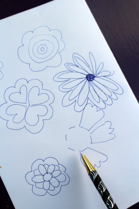 How to Make Heart and Flower Gift Cards - practice drawing flower shapes on paper