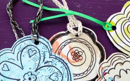 How to Make Heart and Flower Gift Cards - punch a hole in each and tie on a cord or ribbon