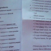 Printed recipes with unusual ingredients underlined.