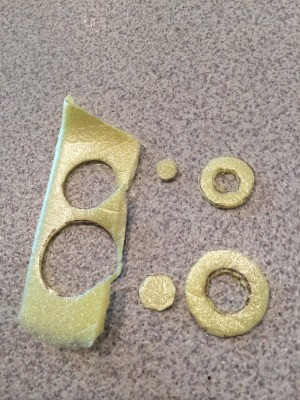 Gaskets cut from egg carton styrofoam.