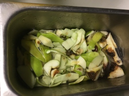 apple waste in pan