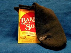 Using baking soda in socks to deodorize feet smells.