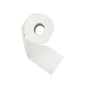 Single toilet paper roll on white background