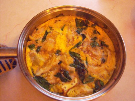 Spinach Artichoke Frittata in pan