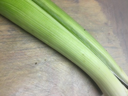 Cutting leek lengthwise